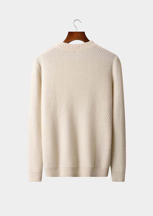 Pure Cashmere Ivory Herringbone Crewneck | Auremmont