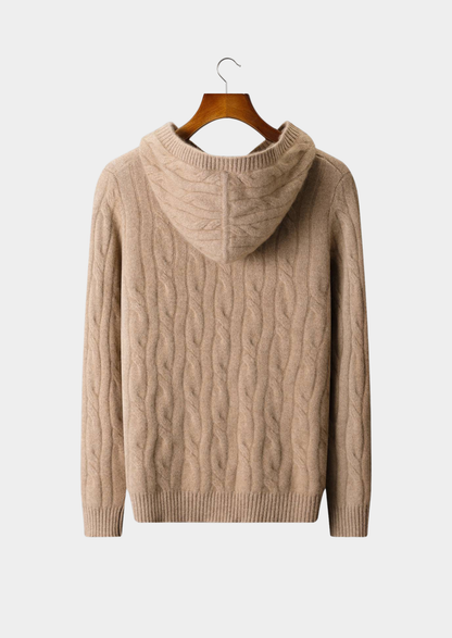 Pure Cashmere Sand Cable Knit Hoodie | Auremmont