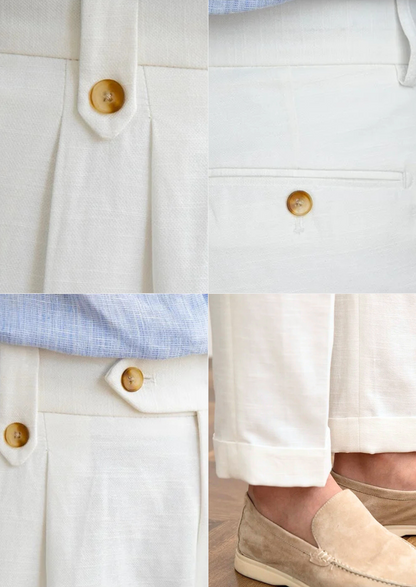 Cagliari Pleated Coastal Trousers - White | Auremmont