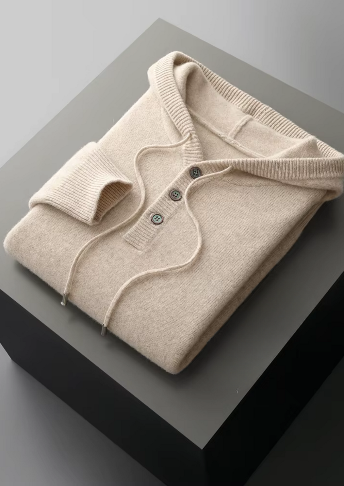 Pure Extra-Fine Merino Wool Button Hoodie | Auremmont