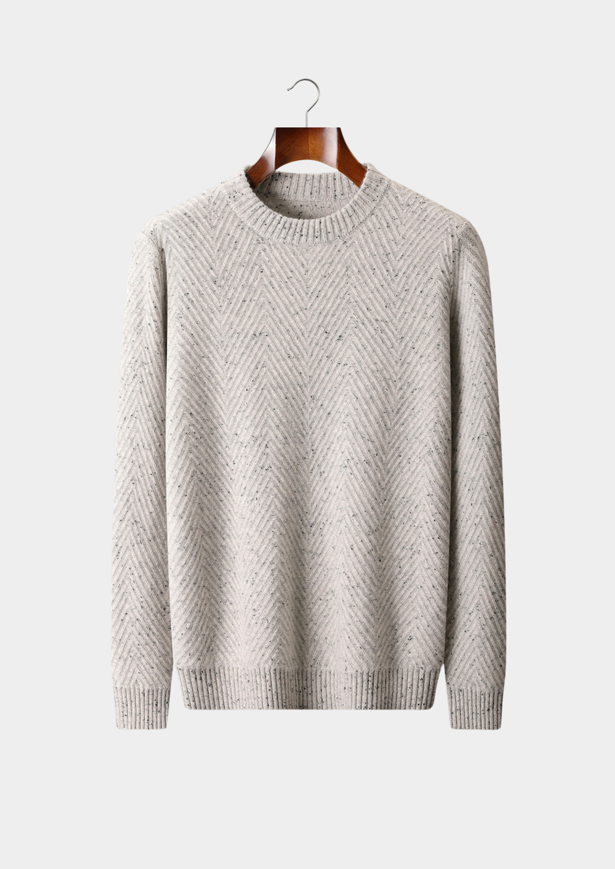 Pure Cashmere Light Gray Herringbone Crewneck | Auremmont