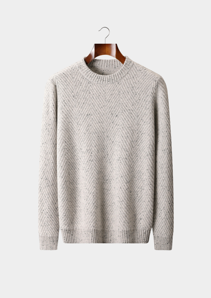 Pure Cashmere Light Gray Herringbone Crewneck | Auremmont