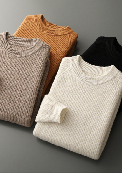 Pure Extra-Fine Merino Wool Ribbed Raglan Crewneck | Auremmont