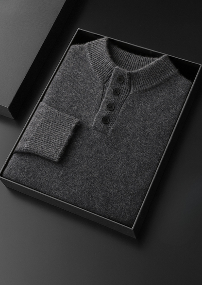 Pure Cashmere Dark Gray Button Sweater | Auremmont