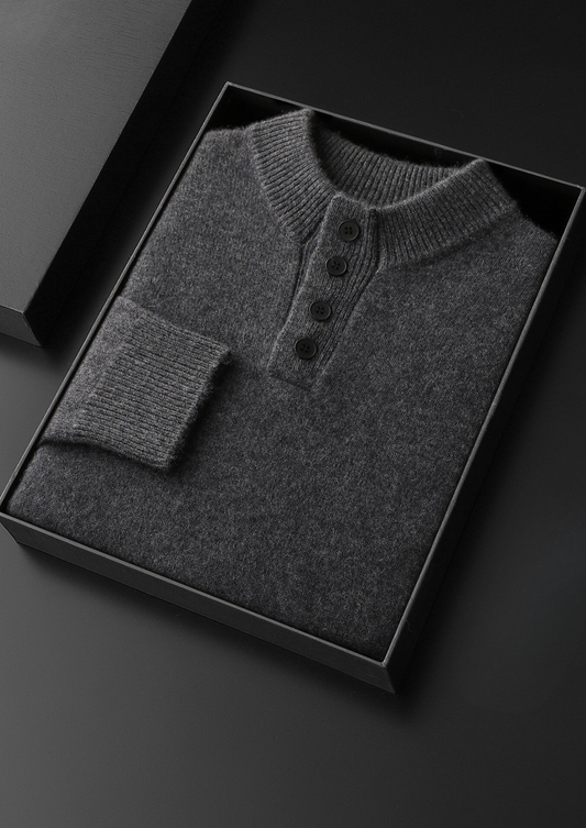 Pure Cashmere Dark Gray Button Sweater | Auremmont