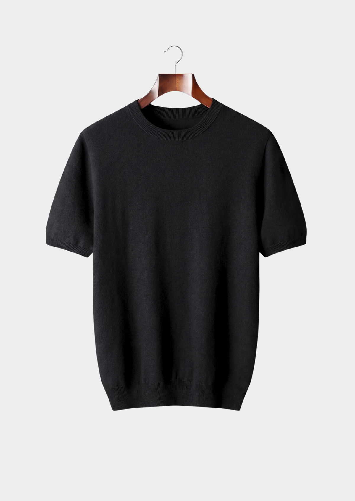 Premium Cashmere Classic Crewneck T-Shirt - Black | Auremmont