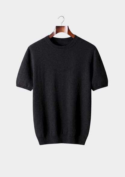 Premium Cashmere Classic Crewneck T-Shirt - Black | Auremmont