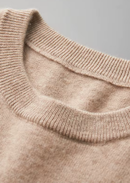 Premium Cashmere Classic Crewneck T-Shirt - Light Beige | Auremmont