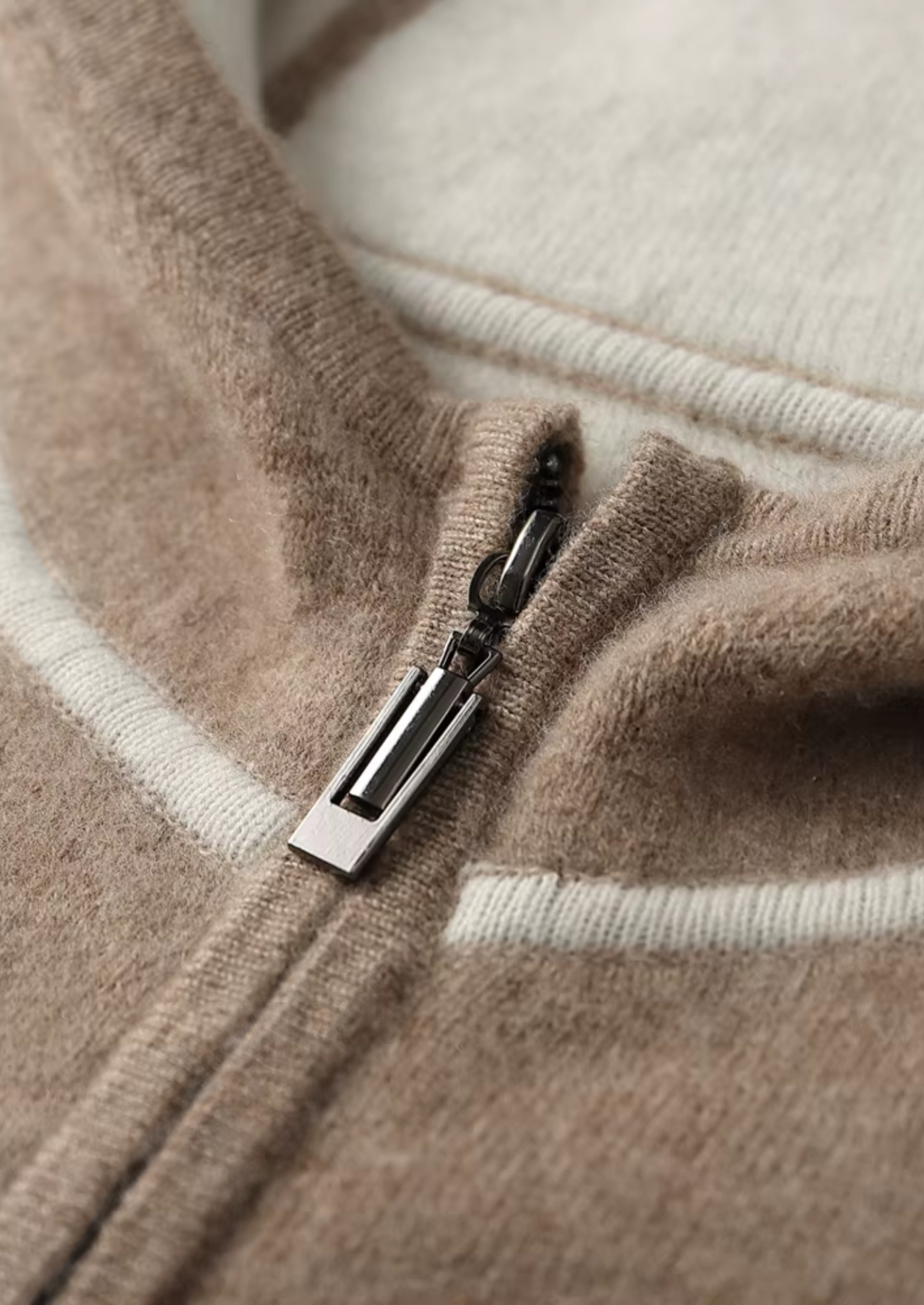 Premium Cashmere Two Tone Zipper Hoodie | Auremmont