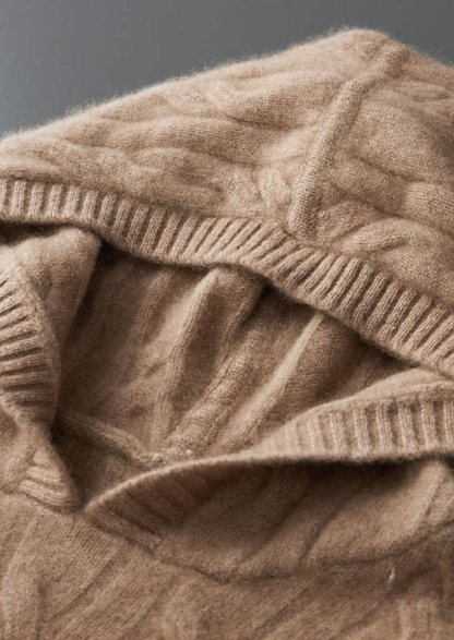 Pure Cashmere Sand Cable Knit Hoodie | Auremmont