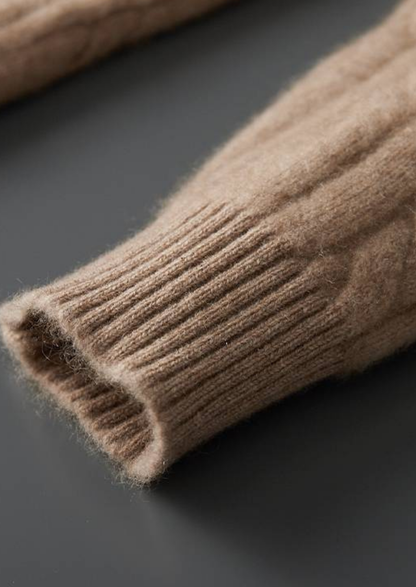 Pure Cashmere Sand Cable Knit Hoodie | Auremmont
