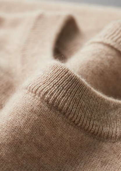 Premium Cashmere Classic Crewneck T-Shirt - Light Beige | Auremmont