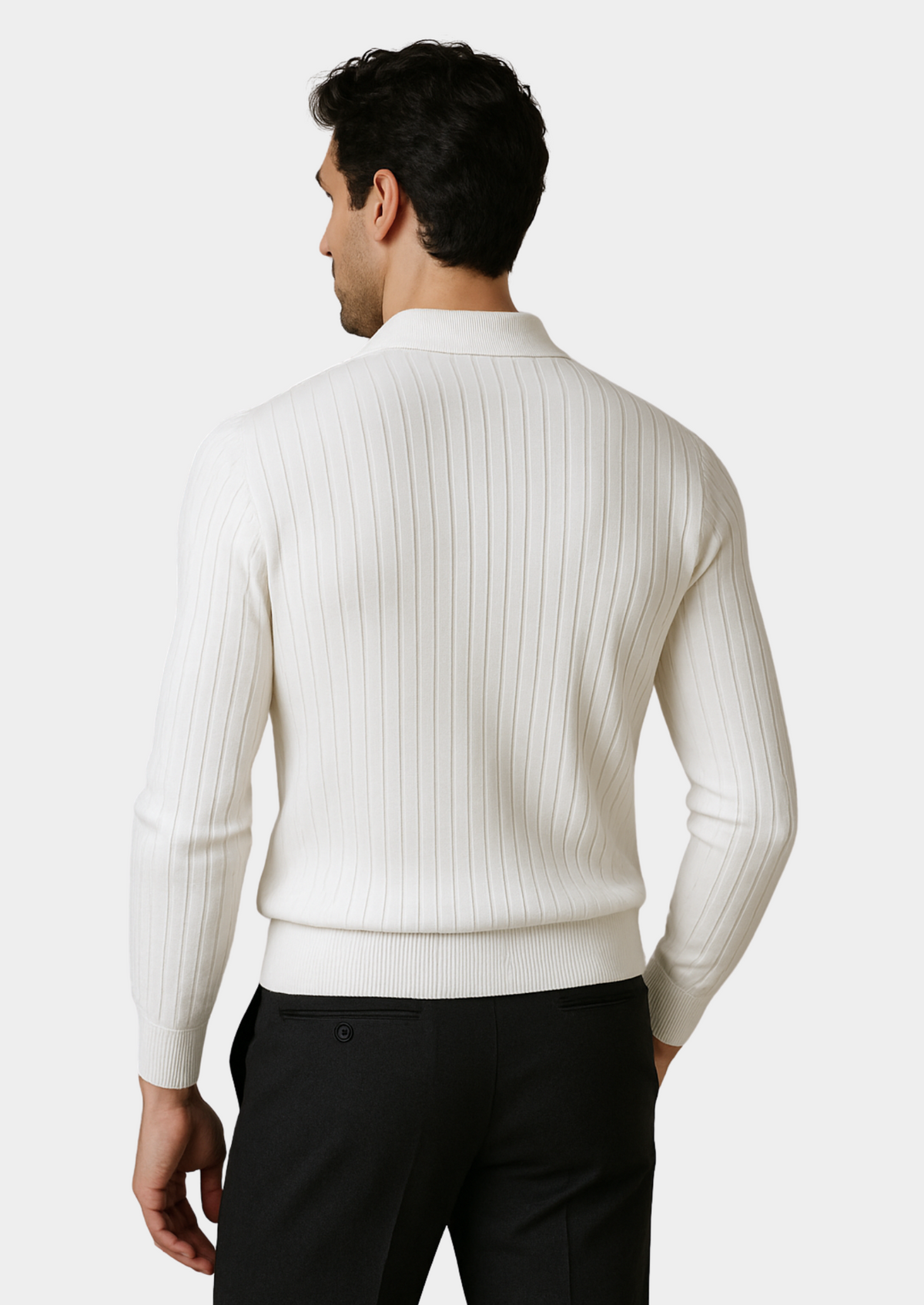 White Buttonless Ribbed Polo | Auremmont