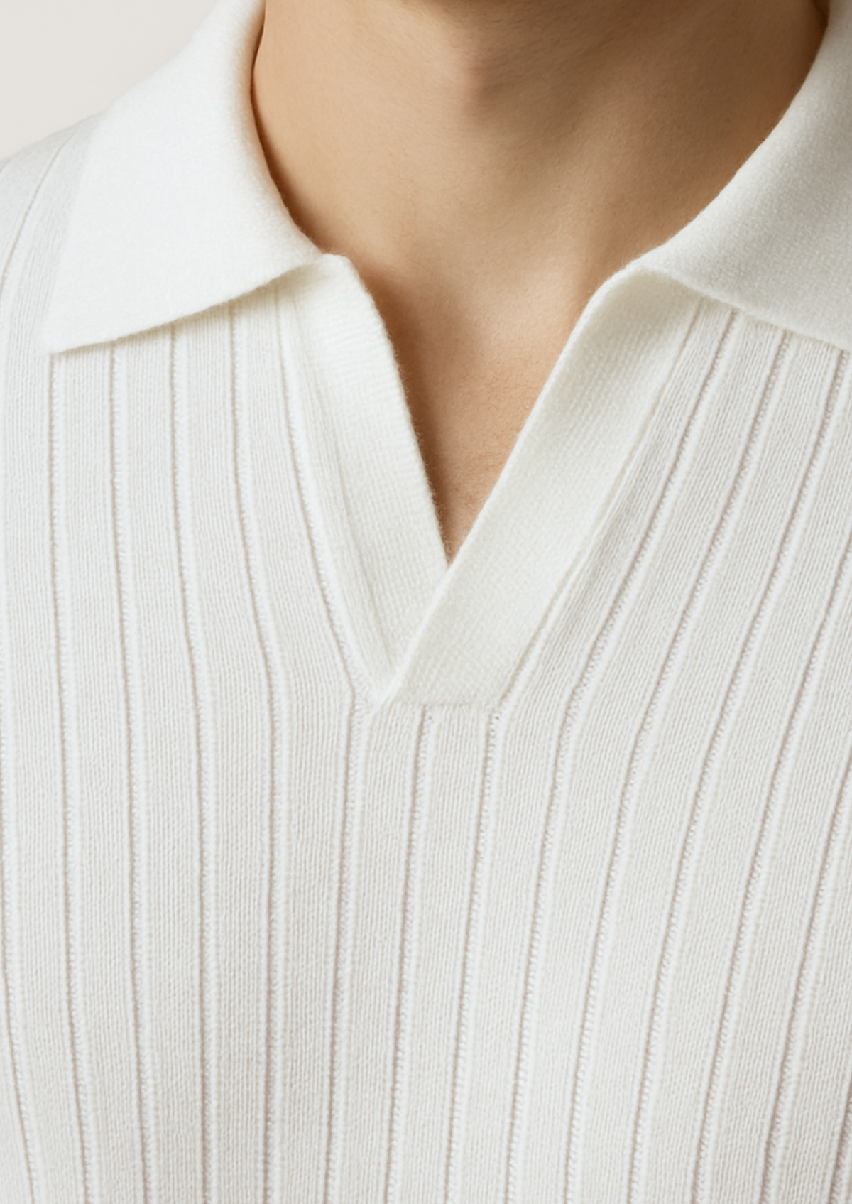 White Buttonless Ribbed Polo | Auremmont