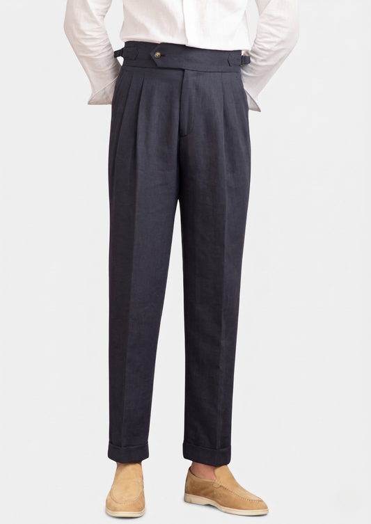 Napoli Pleated Coastal Trousers - Navy Blue | Auremmont
