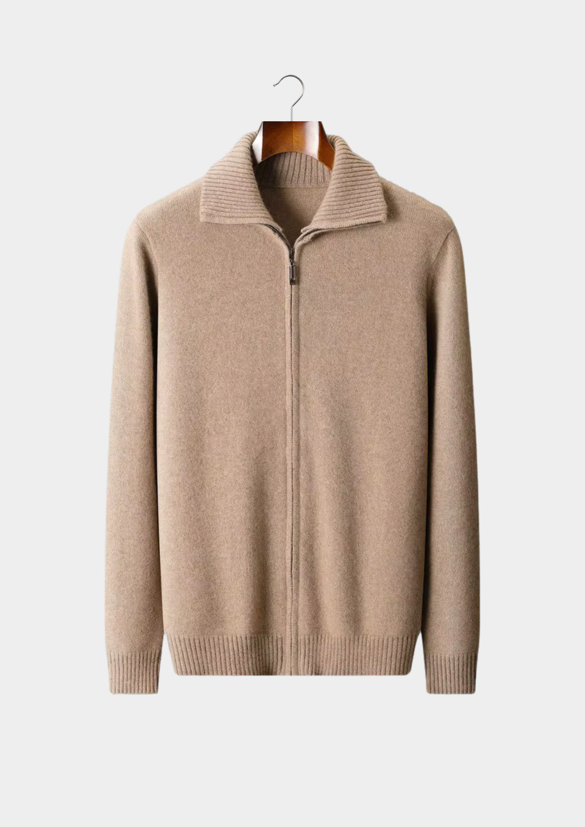 Pure Cashmere Beige Funnel Neck Cardigan | Auremmont
