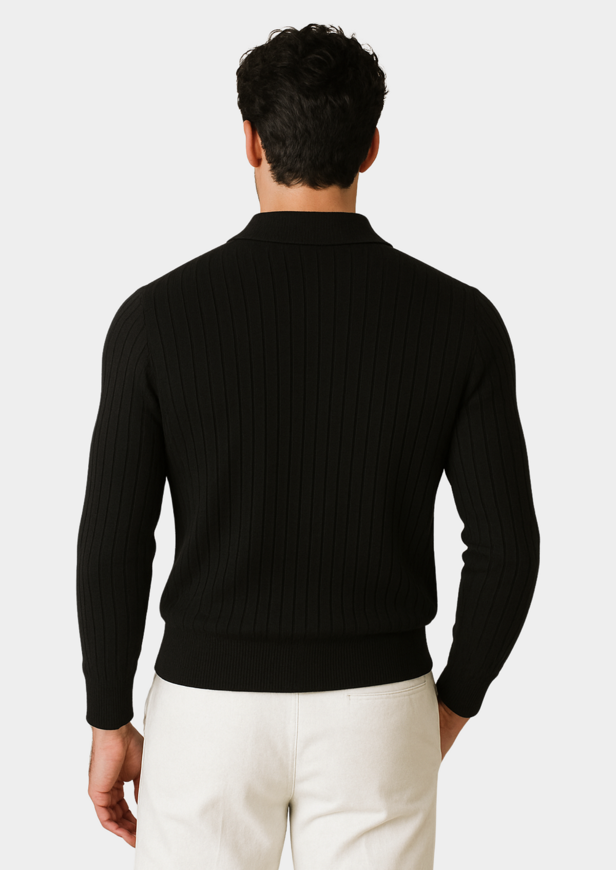 Black Buttonless Ribbed Polo | Auremmont