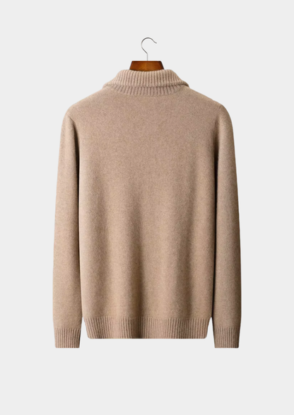 Pure Cashmere Beige Funnel Neck Cardigan | Auremmont
