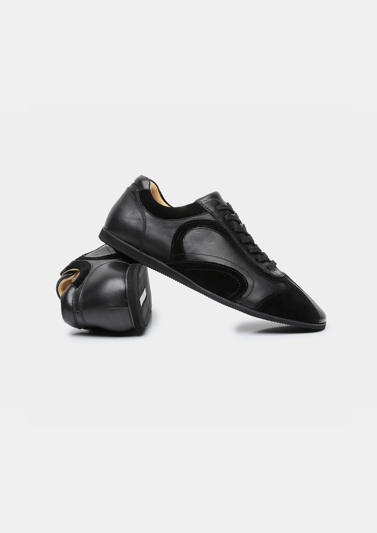 Black Retro Hybrid Suede Leather Runner | Auremmont