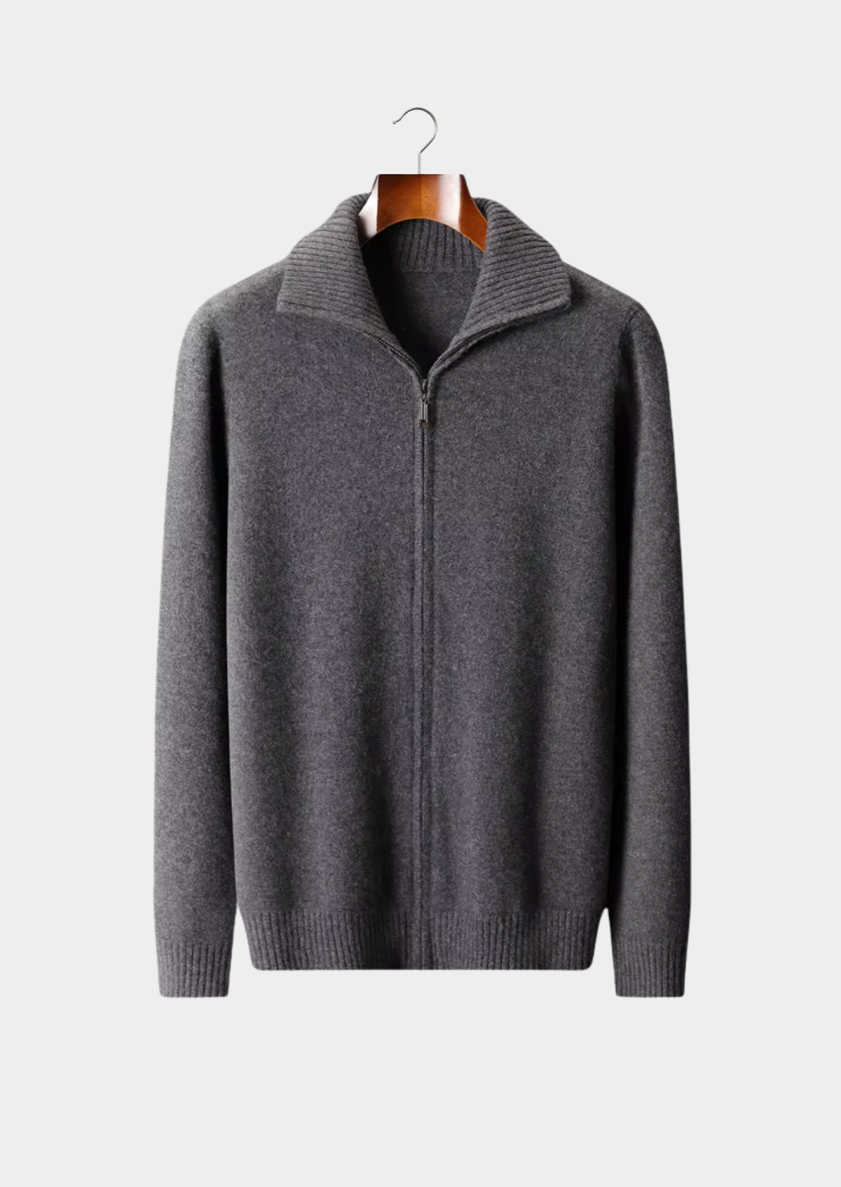 Pure Cashmere Dark Gray Funnel Neck Cardigan | Auremmont