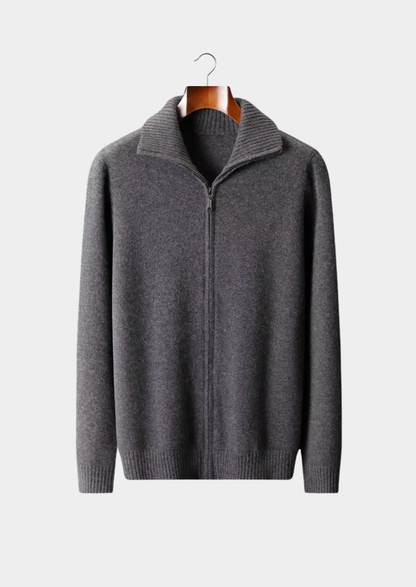 Pure Cashmere Dark Gray Funnel Neck Cardigan | Auremmont