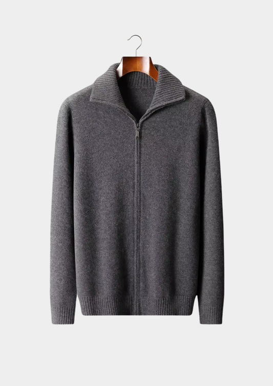Pure Cashmere Dark Gray Funnel Neck Cardigan | Auremmont