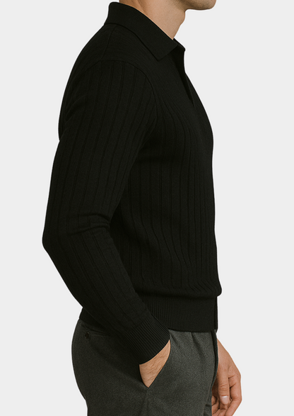 Black Buttonless Ribbed Polo | Auremmont