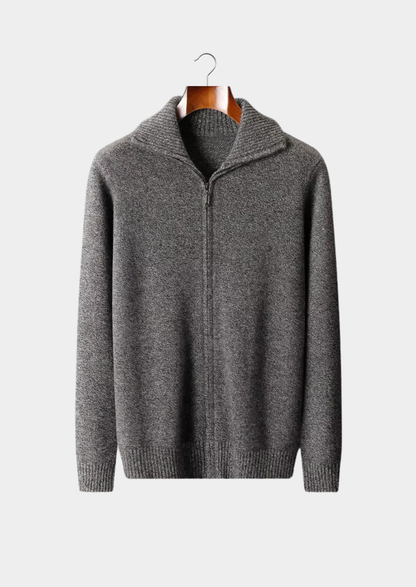 Pure Cashmere Heather Gray Funnel Neck Cardigan | Auremmont