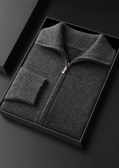 Pure Cashmere Dark Gray Funnel Neck Cardigan | Auremmont