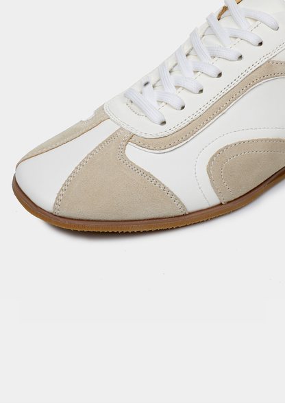 White Retro Hybrid Suede Leather Runner | Auremmont