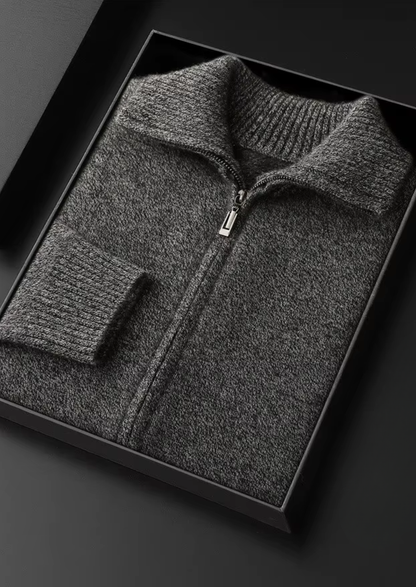 Pure Cashmere Heather Gray Funnel Neck Cardigan | Auremmont