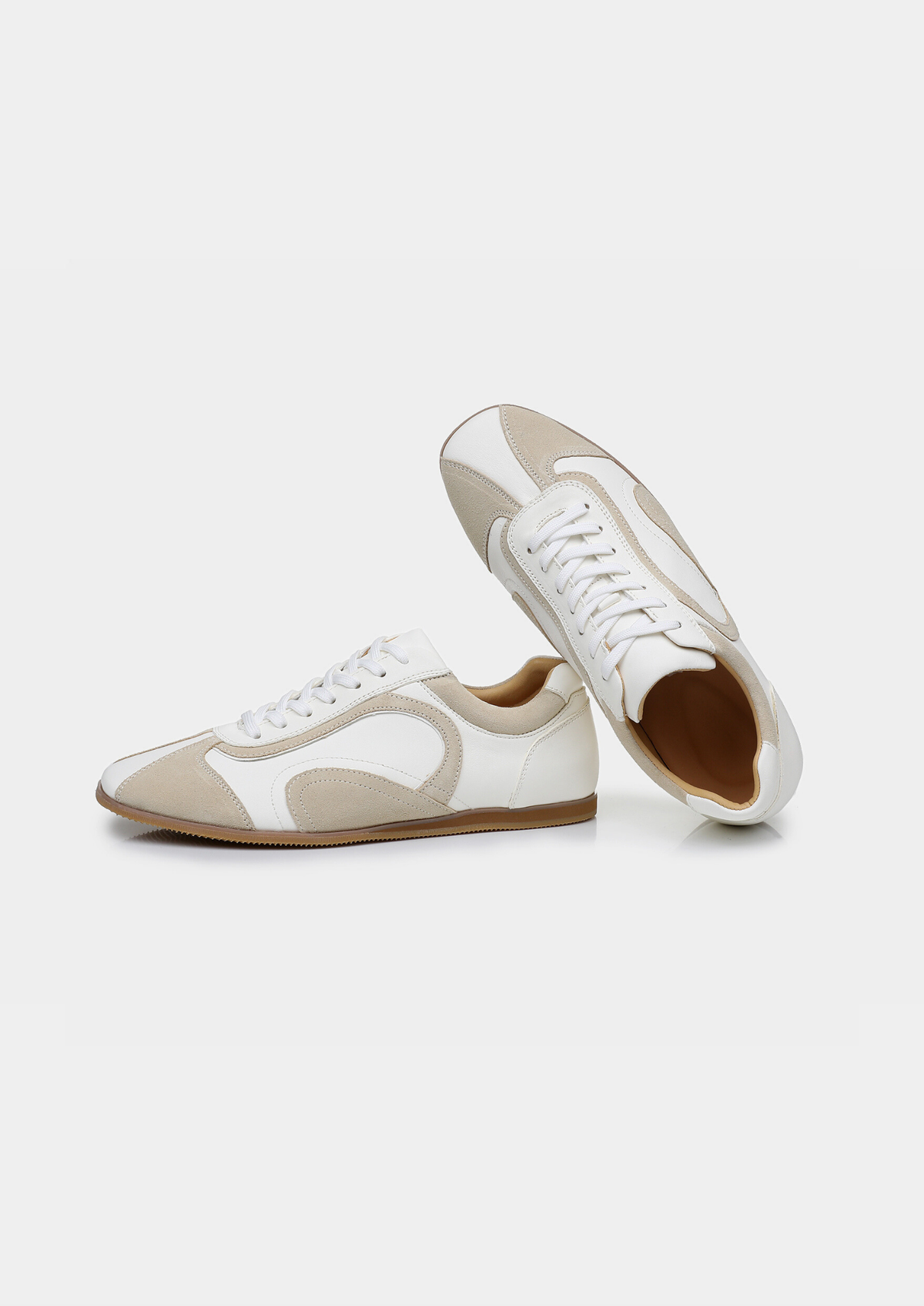 White Retro Hybrid Suede Leather Runner | Auremmont