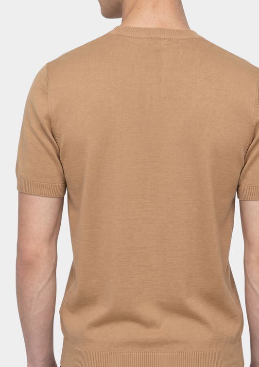 Essential Beige Knitted Crewneck T-Shirt | Auremmont