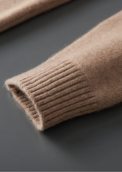 Pure Cashmere Beige Funnel Neck Cardigan | Auremmont