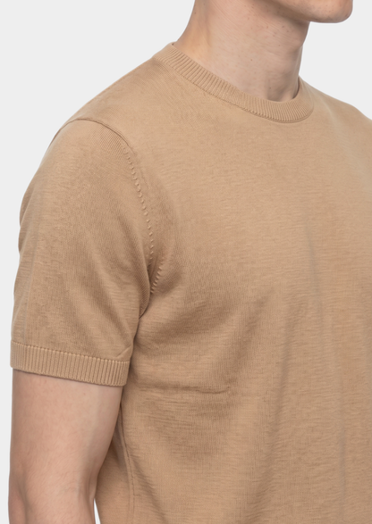 Essential Beige Knitted Crewneck T-Shirt | Auremmont
