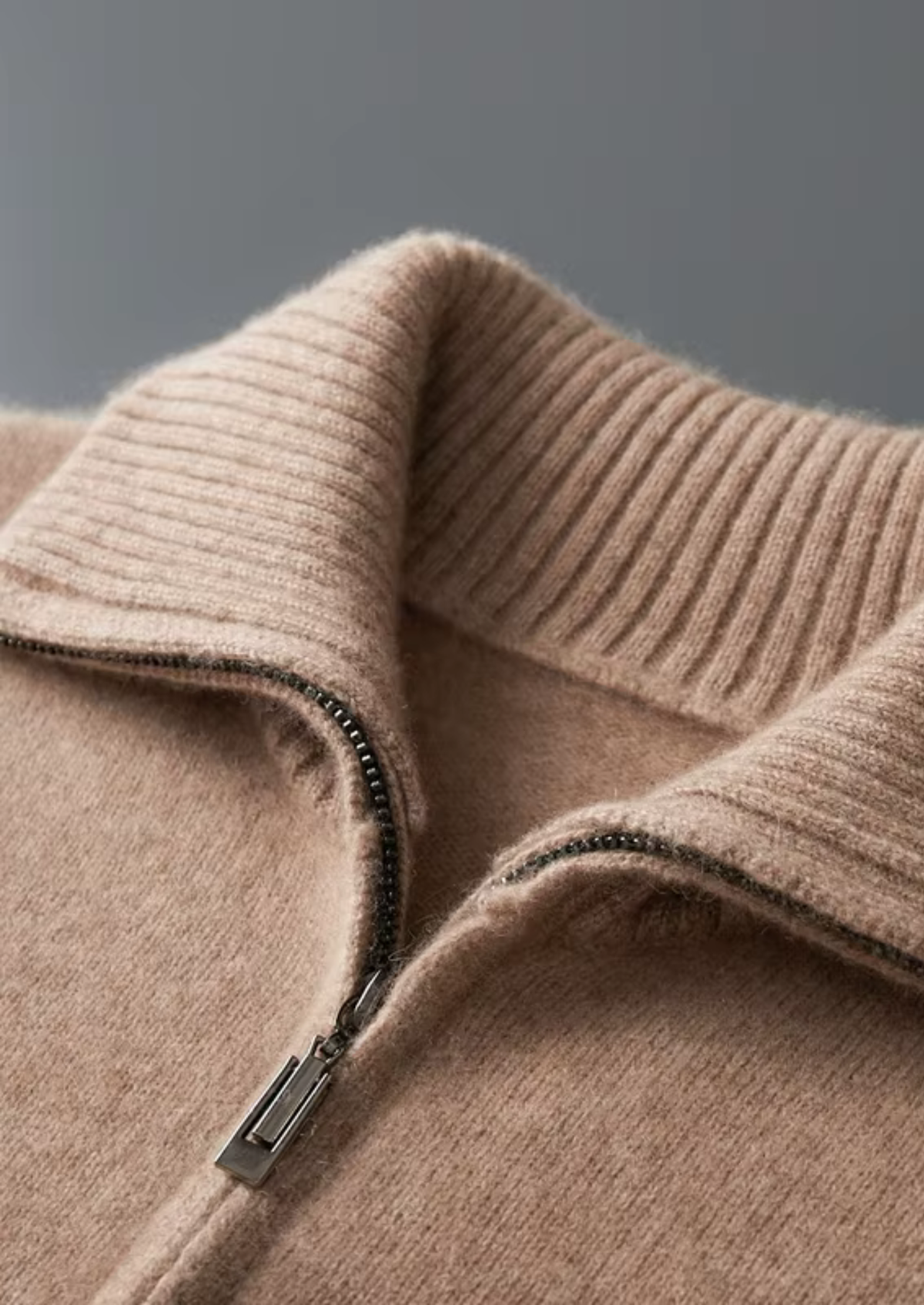 Pure Cashmere Beige Funnel Neck Cardigan | Auremmont