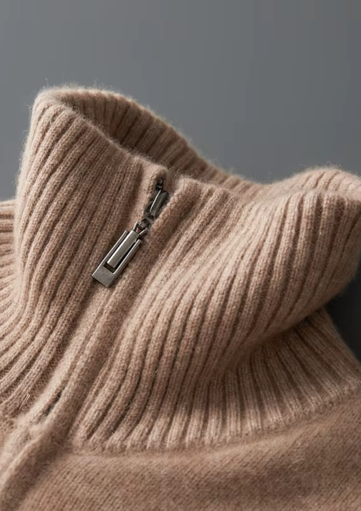 Pure Cashmere Beige Funnel Neck Cardigan | Auremmont