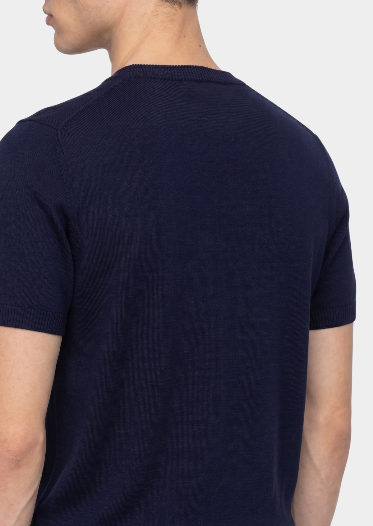 Essential Navy Blue Knitted Crewneck T-Shirt | Auremmont