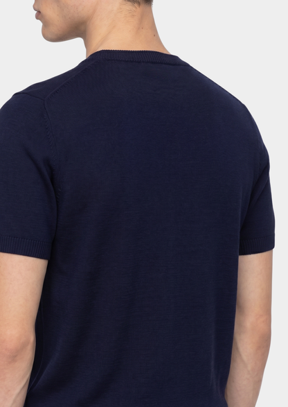 Essential Navy Blue Knitted Crewneck T-Shirt | Auremmont