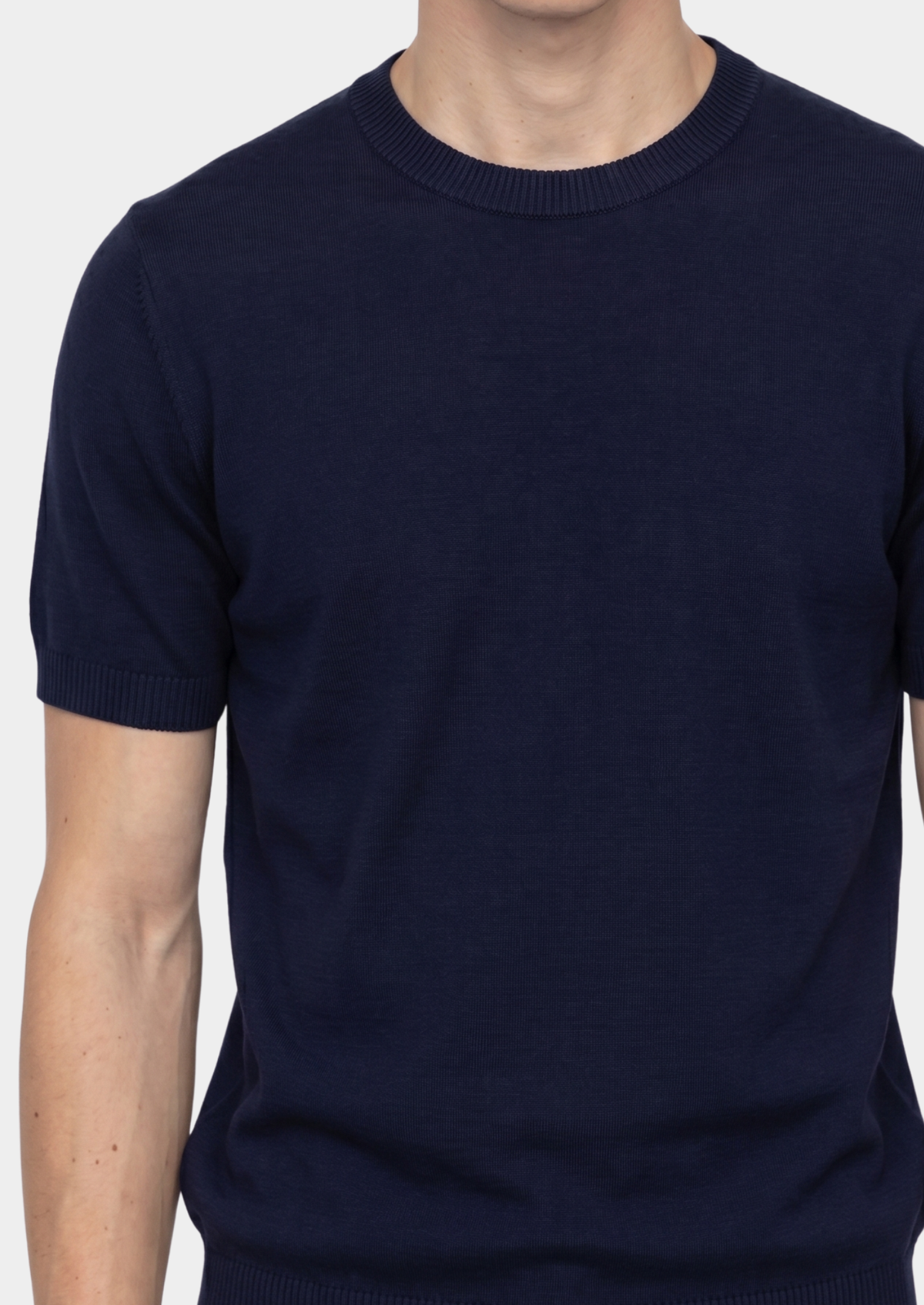 Essential Navy Blue Knitted Crewneck T-Shirt | Auremmont