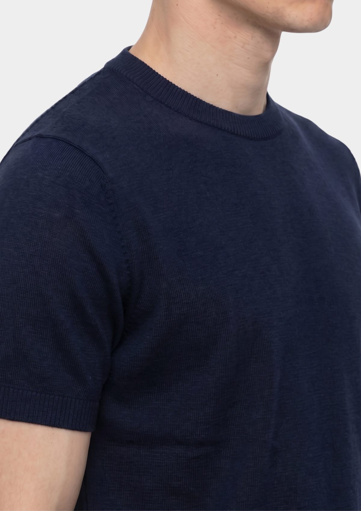 Essential Navy Blue Knitted Crewneck T-Shirt | Auremmont