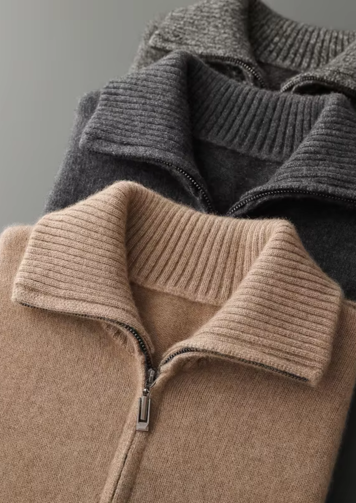 Pure Cashmere Heather Gray Funnel Neck Cardigan | Auremmont