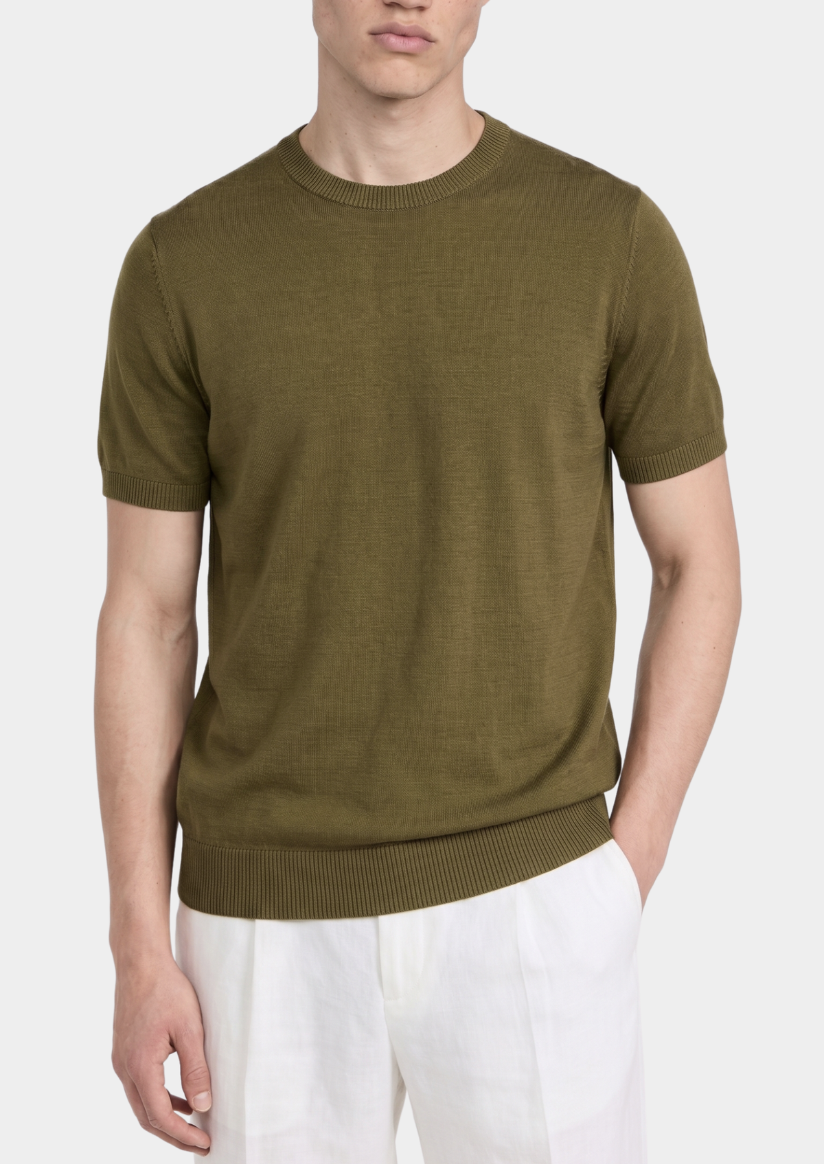 Essential Olive Knitted Crewneck T-Shirt | Auremmont