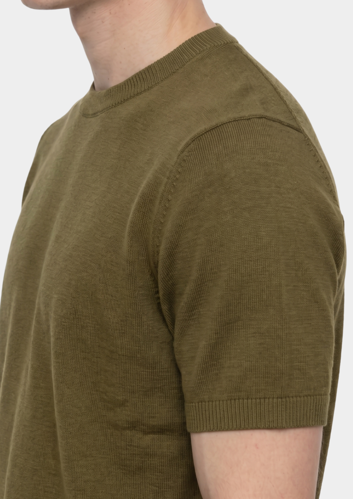 Essential Olive Knitted Crewneck T-Shirt | Auremmont