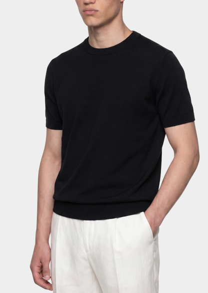 Essential Black Knitted Crewneck T-Shirt | Auremmont