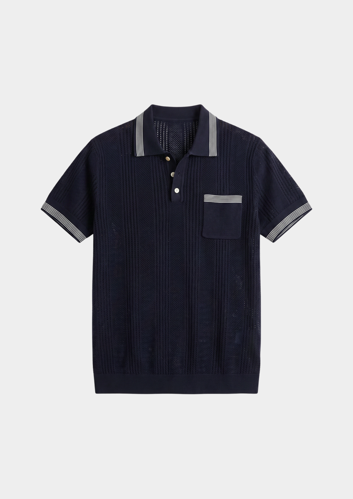 Leon Navy Blue Open Knit Lightweight Polo | Auremmont
