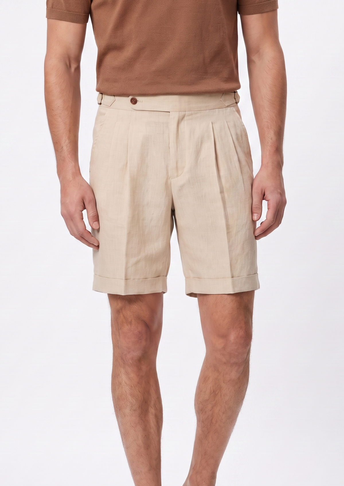Sand Pleated Linen Seaside Shorts | Auremmont