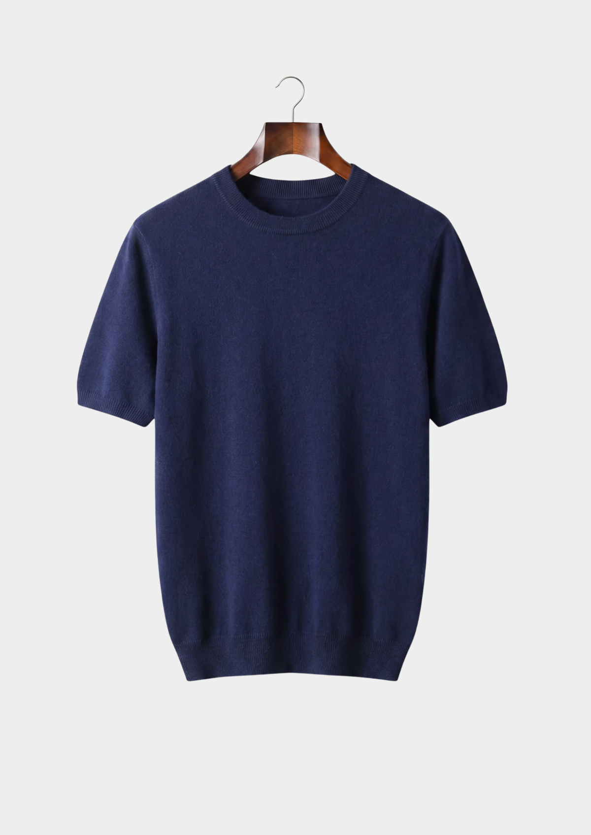 Premium Cashmere Classic Crewneck T-Shirt - Navy Blue | Auremmont