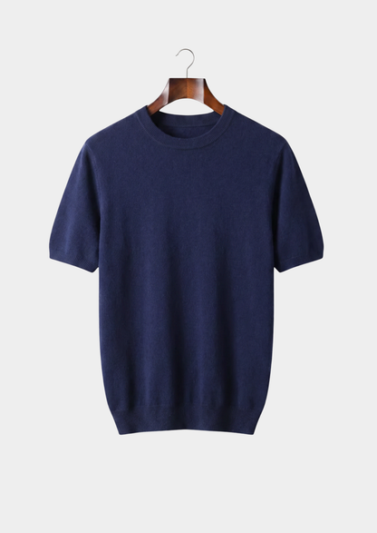 Premium Cashmere Classic Crewneck T-Shirt - Navy Blue | Auremmont