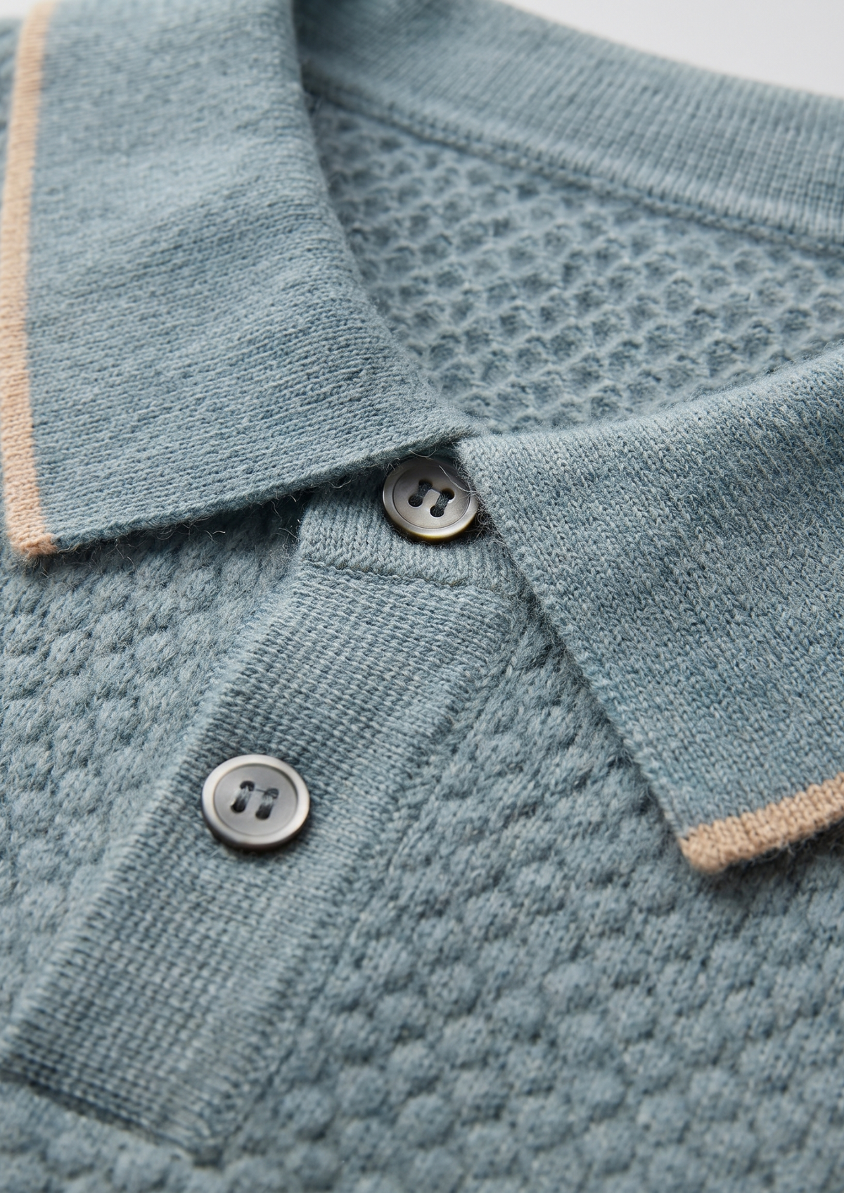 Premium Cashmere Sea Blue Two-Tone Polo | Auremmont